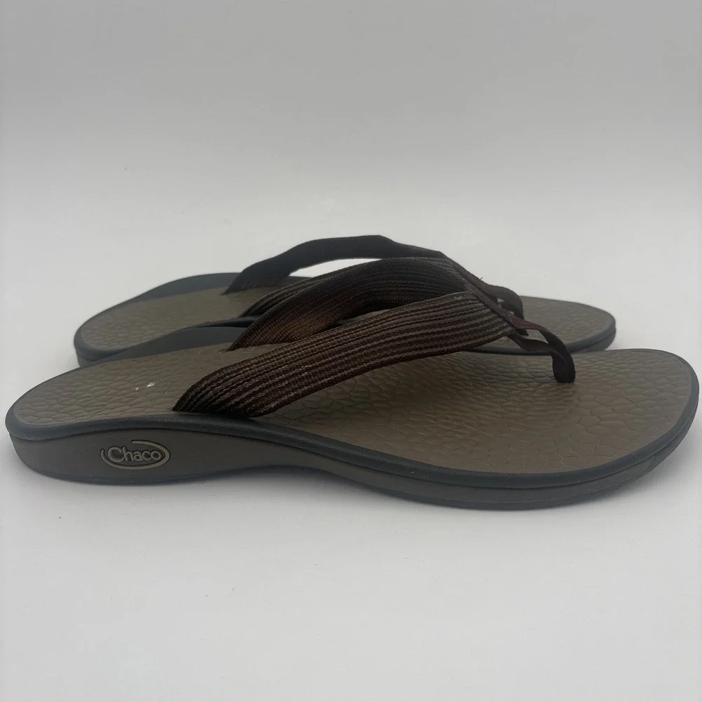 Chaco Classic Flip Flop Brown Sandals Shoes Men's Size‎ 12 Canvas Strap Thong